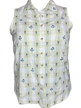 Vintage 90s Basic Editions Plaid Embroidered Tank Blouse
